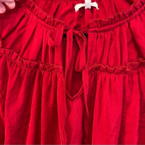 Xxxl 3x red Plus Size Flutter Sleeve Tie Front Blouse - Picture 4 of 10